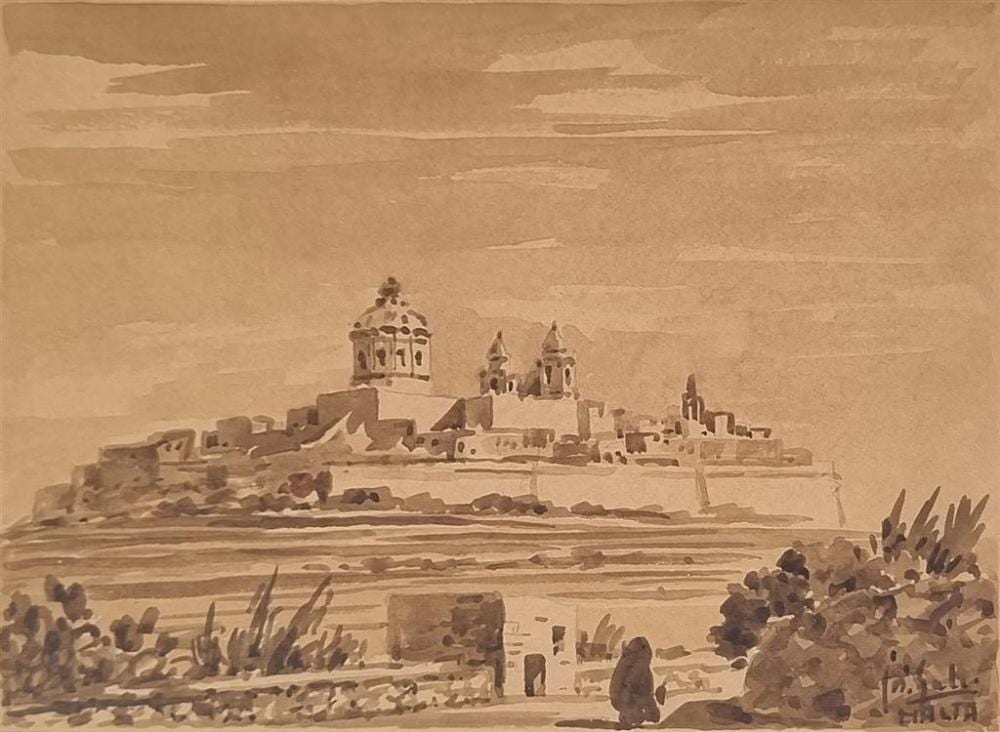 Joseph Galea comparable auction result: joseph galea malta 1904 85 the old city of malta medina ink and wash signed in image lower right and titled and dated 1967