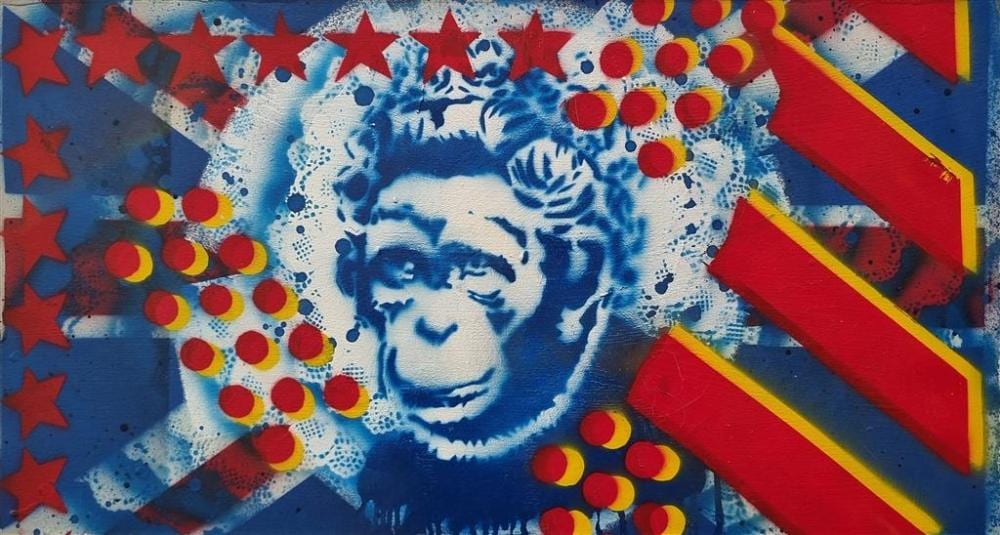 Denis Ropar comparable auction result: dennis ropar australian 1971 homage to banksy acrylic on canvas 40 x 74 cm stretched