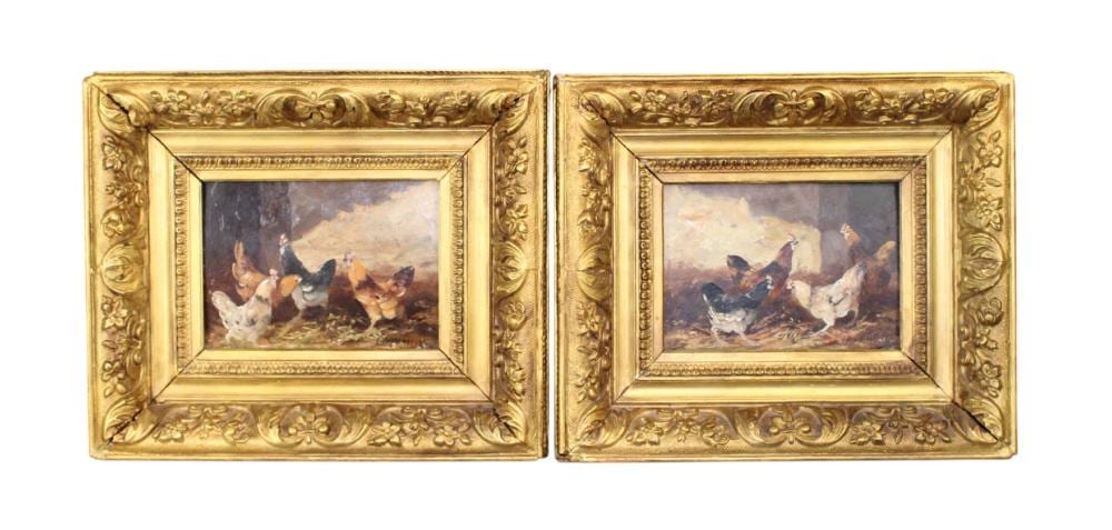 Edmond van Coppenolle comparable auction result: edmond van coppenolle belgian c 1843 46 1915 pair of oil on board paintings with roosters
