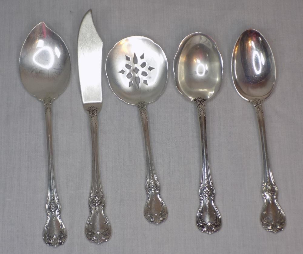 5 Towle Old Master sterling silver serving pieces sold by Thriftiques of Iowa, lot 58B — auction record photograph