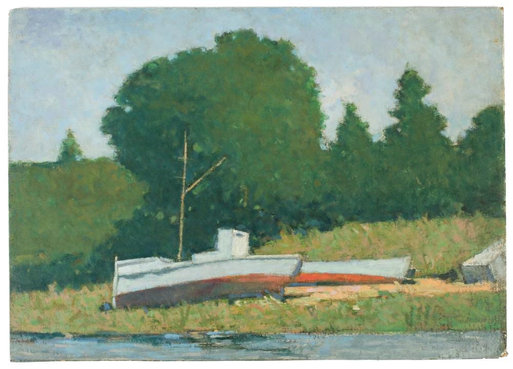 Paul Wescott comparable auction result: paul wescott american 1904 1970 two boats oil on canvas board painting