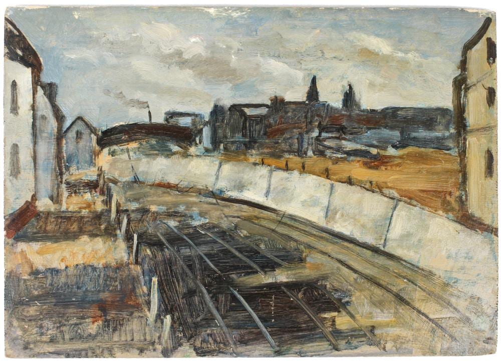 Paul Wescott comparable auction result: paul wescott american 1904 1970 reading tracks pottstown oil on panel painting