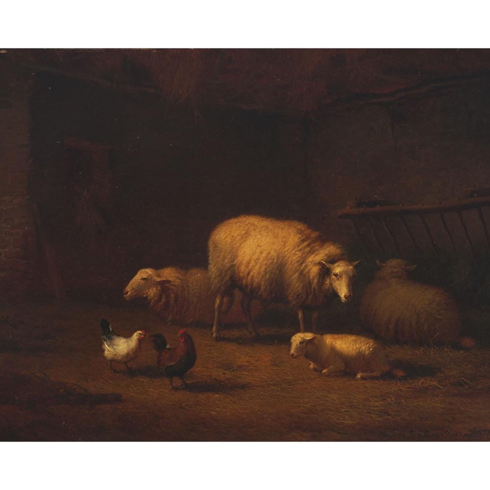 Eugène Joseph Verboeckhoven comparable auction result: eug ne joseph verboeckhoven 1798 1881 sheep and poultry in a barn 1877