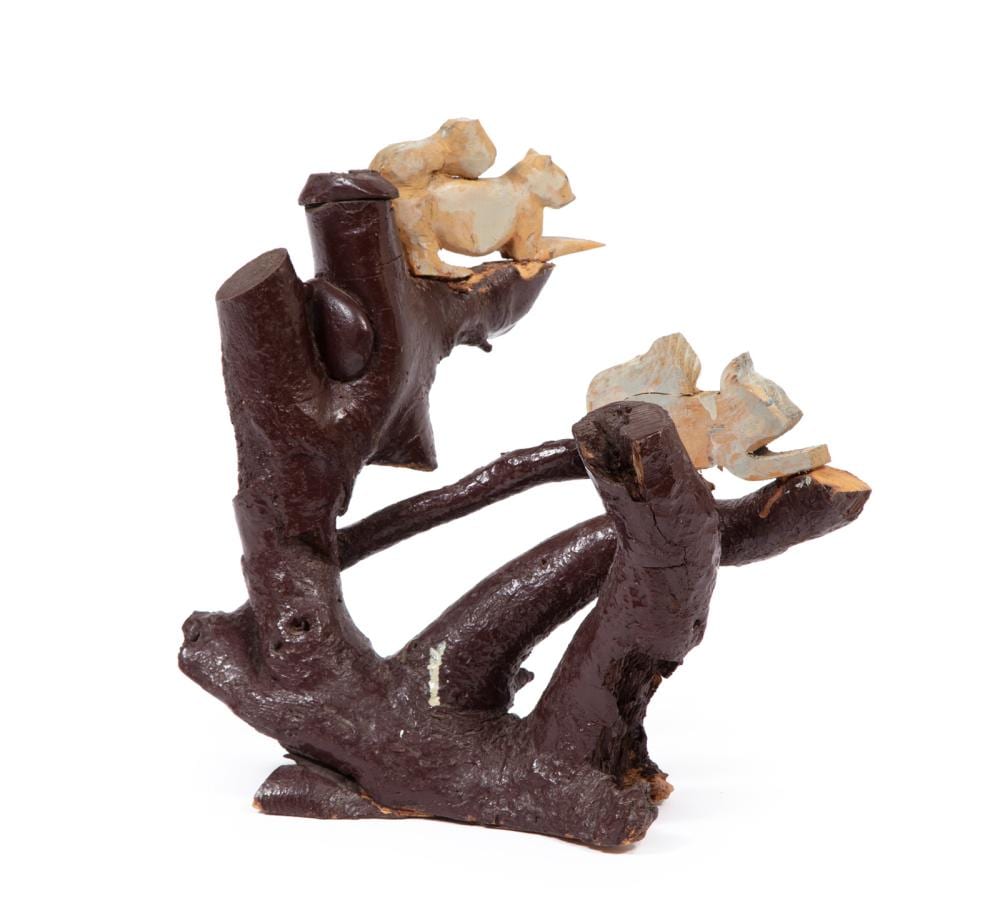 Shields Landon Jones comparable auction result: shields landon jones american west virginia 1901 1997 squirrels in a tree paint and carved wood on found branches 14 x 14 x 10 in 35 6 x 35 6 x 25 4 cm