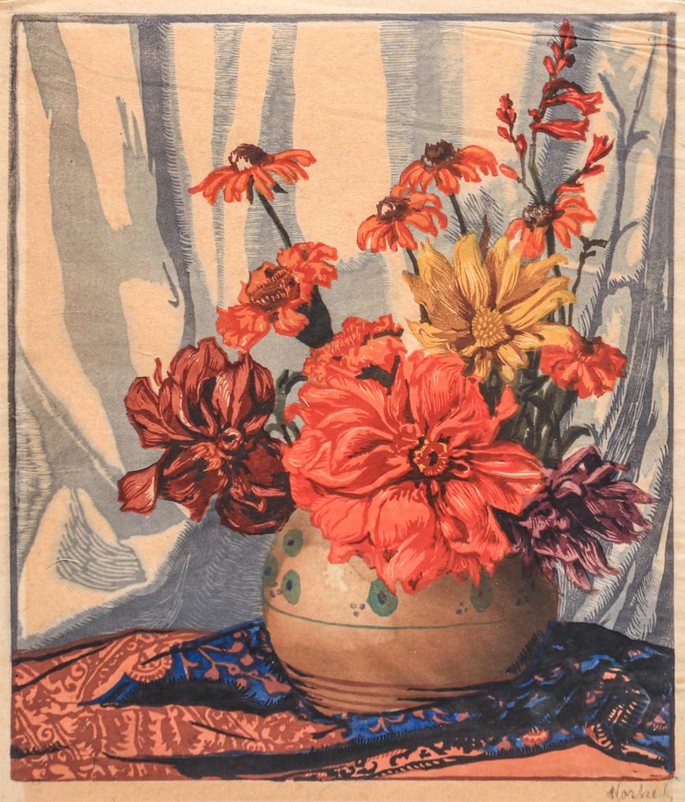 Hugo Noske comparable auction result: hugo noske austrian 1886 1960 color woodcut mixed bouquet c1920s