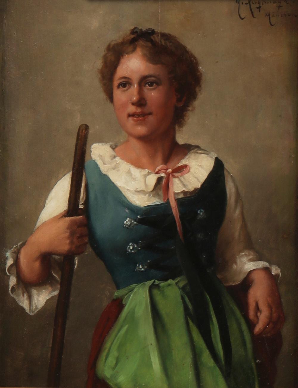 M. Kuglmayr comparable auction result: max kuglmayer german 1863 1930 portrait of a woman in a dirndl oil on panel 10 1 2 x 8in 26 x 20cm