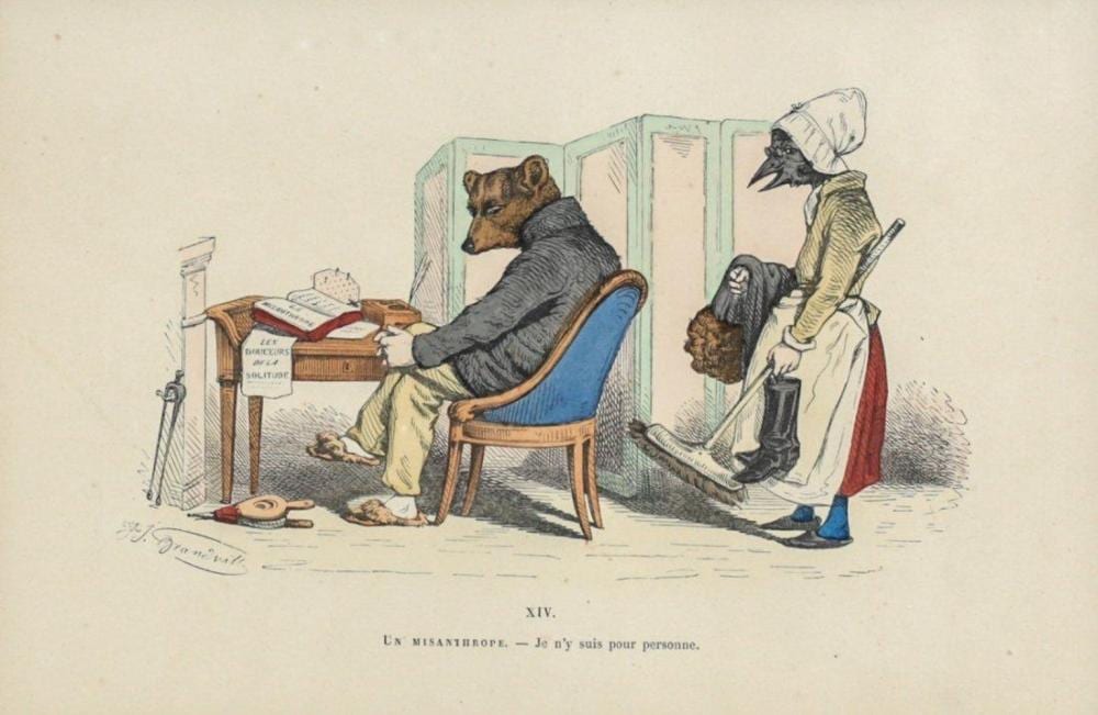 Jean-Jacques Grandville comparable auction result: grandville jj hand colored lithograph un misanthrope