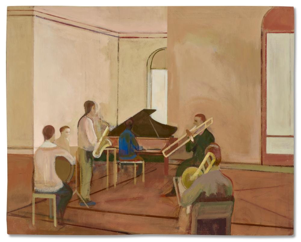 James Weeks comparable auction result: james weeks 1922 1998 jazz ensemble afternoon music acrylic on canvas
