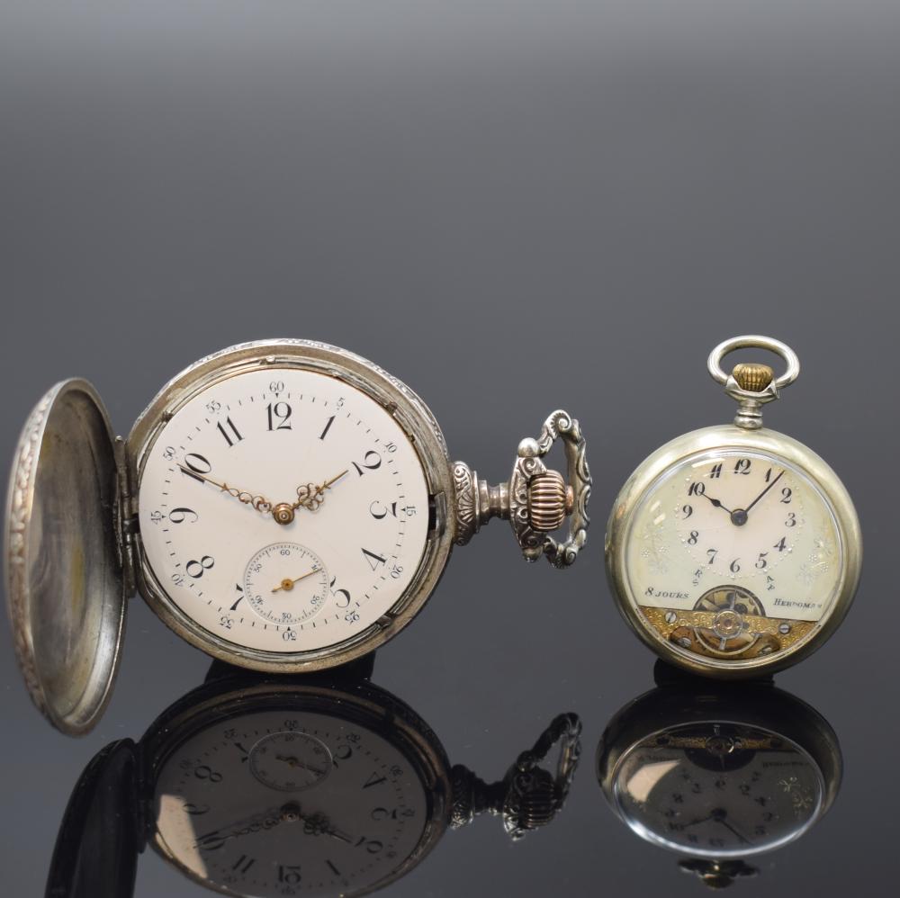 Auction comp thumbnail for HEBDOMAS 8-days pocket watch and one unting cased pocket (Henry's Auktionshaus, Lot 3043)
