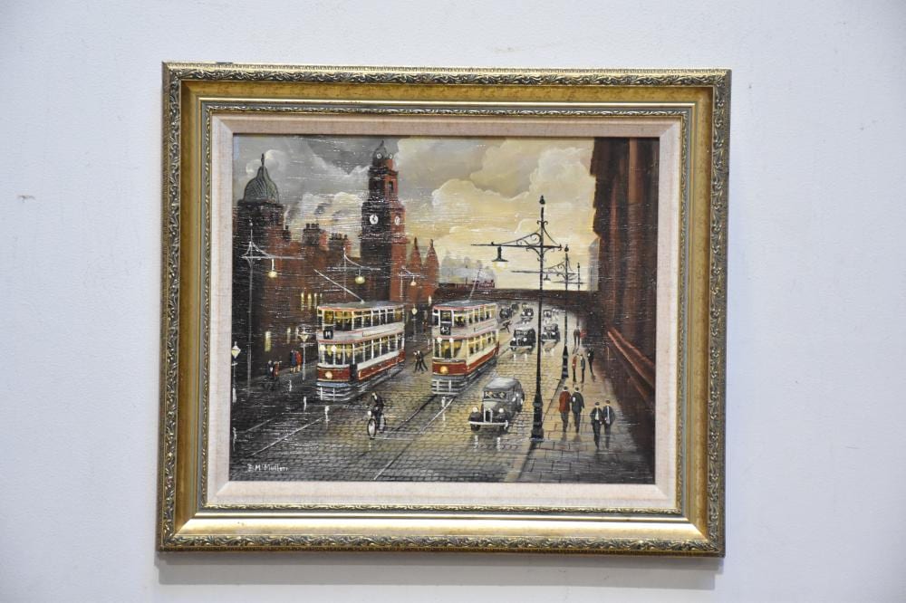 bernard mcmullen 1952 2015 oil on board refuge building manchester signed 30 x 36cm framed · Adam Partridge Auctioneers · 2024-12-06 Bernard McMullen comparable auction result: bernard mcmullen 1952 2015 oil on board refuge building manchester signed 30 x 36cm framed