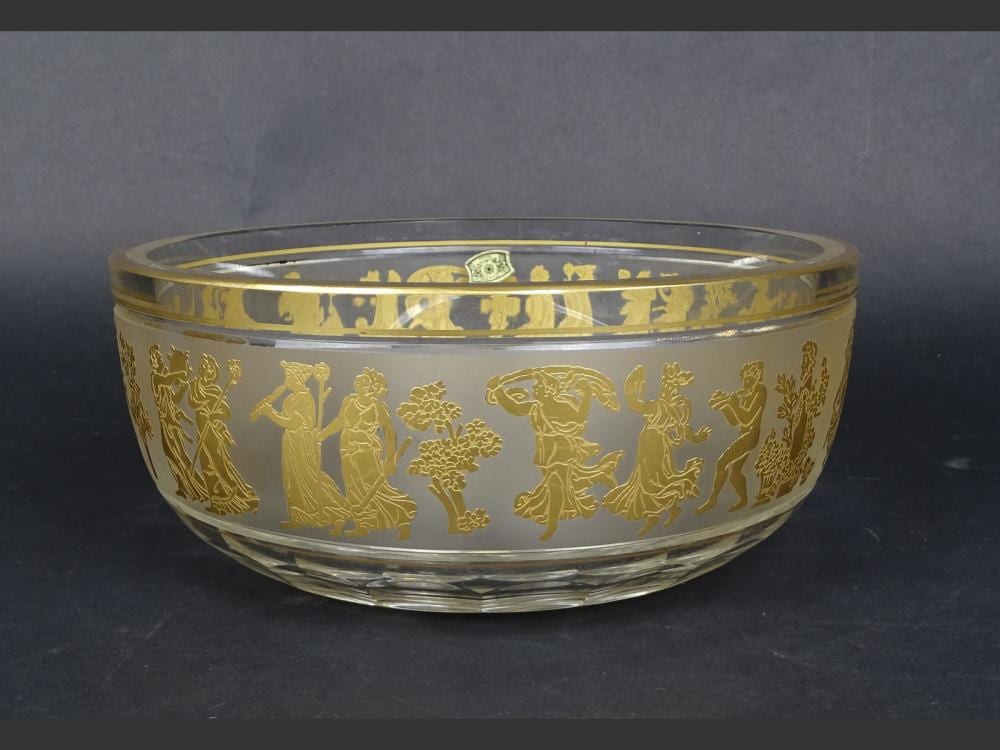 Glassware: Crystal cup signed Val St Lambert antique frieze Dance of flora gold highlights sold by Monsantic.com, lot 42 — auction record photograph
