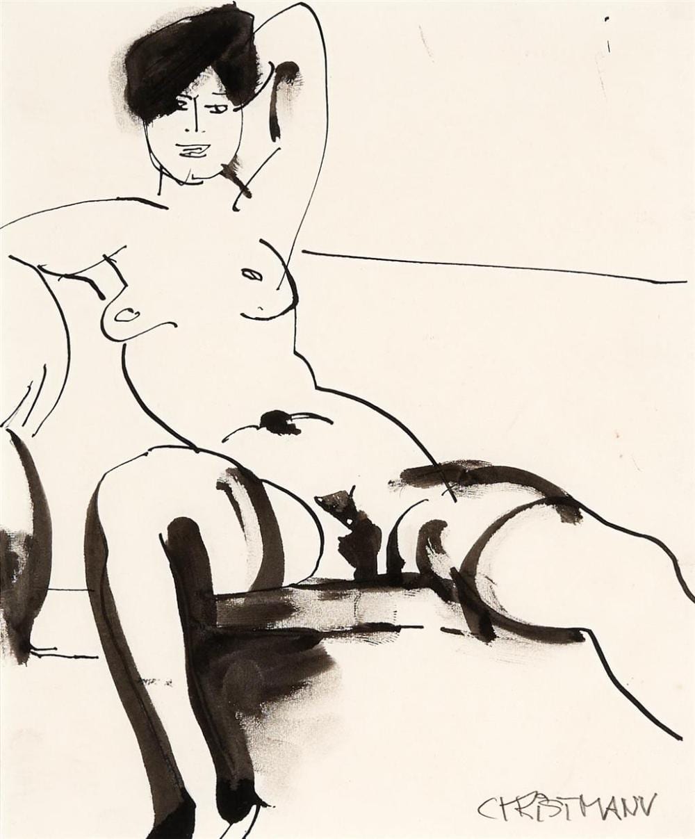 Gunter Christmann comparable auction result: gunter sylvester christmann 1936 2013 seated nude ink on paper 20 x 16 cm frame 46 x 41 x 2 cm