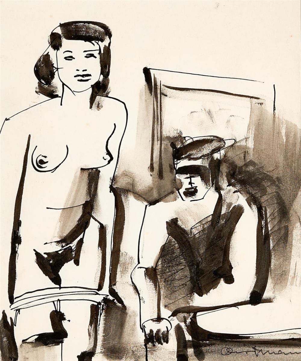 Gunter Christmann comparable auction result: gunter sylvester christmann 1936 2013 nude couple ink and wash 20 x 17 cm frame 45 x 42 x 2 cm