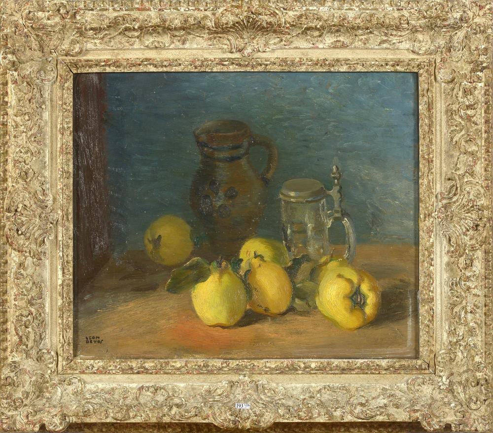 Léon Devos comparable auction result: huile sur toile nature morte aux pommes sign e