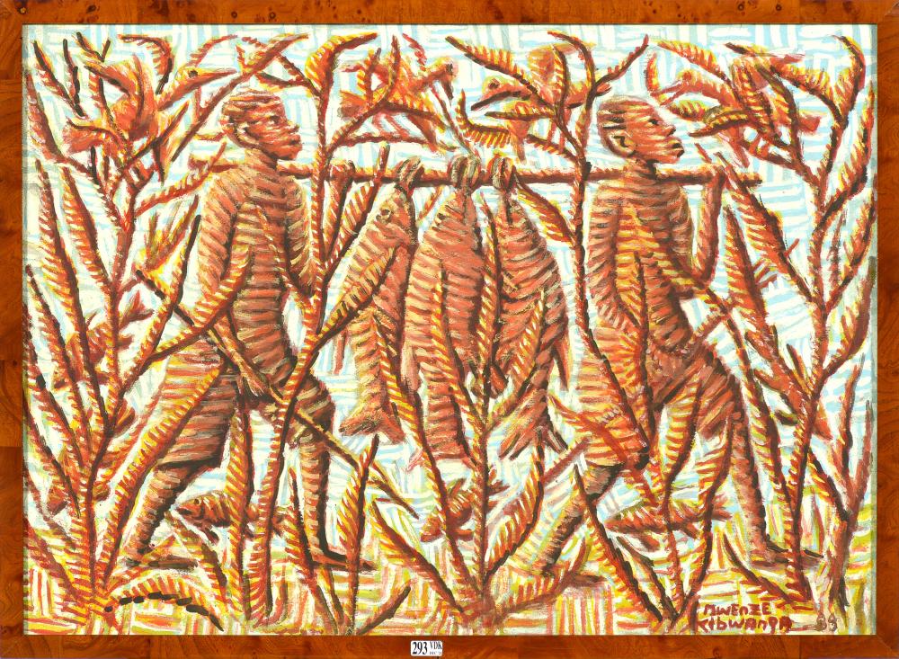 Mwenze  Kibwanga comparable auction result: huile sur toile porteurs de poissons sign en b