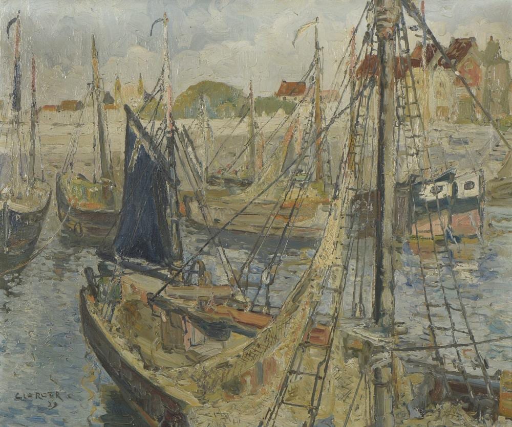 René Clarot comparable auction result: ren clarot anderlecht 1882 ixelles 1972 cole belge les voiliers au port 1929