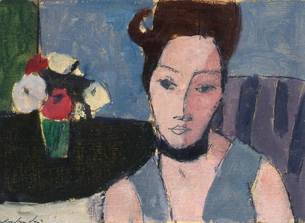 Aldo Salvadori comparable auction result: aldo salvadori milano 1905 bergamo 2002 ritratto di donna con vaso di fiori