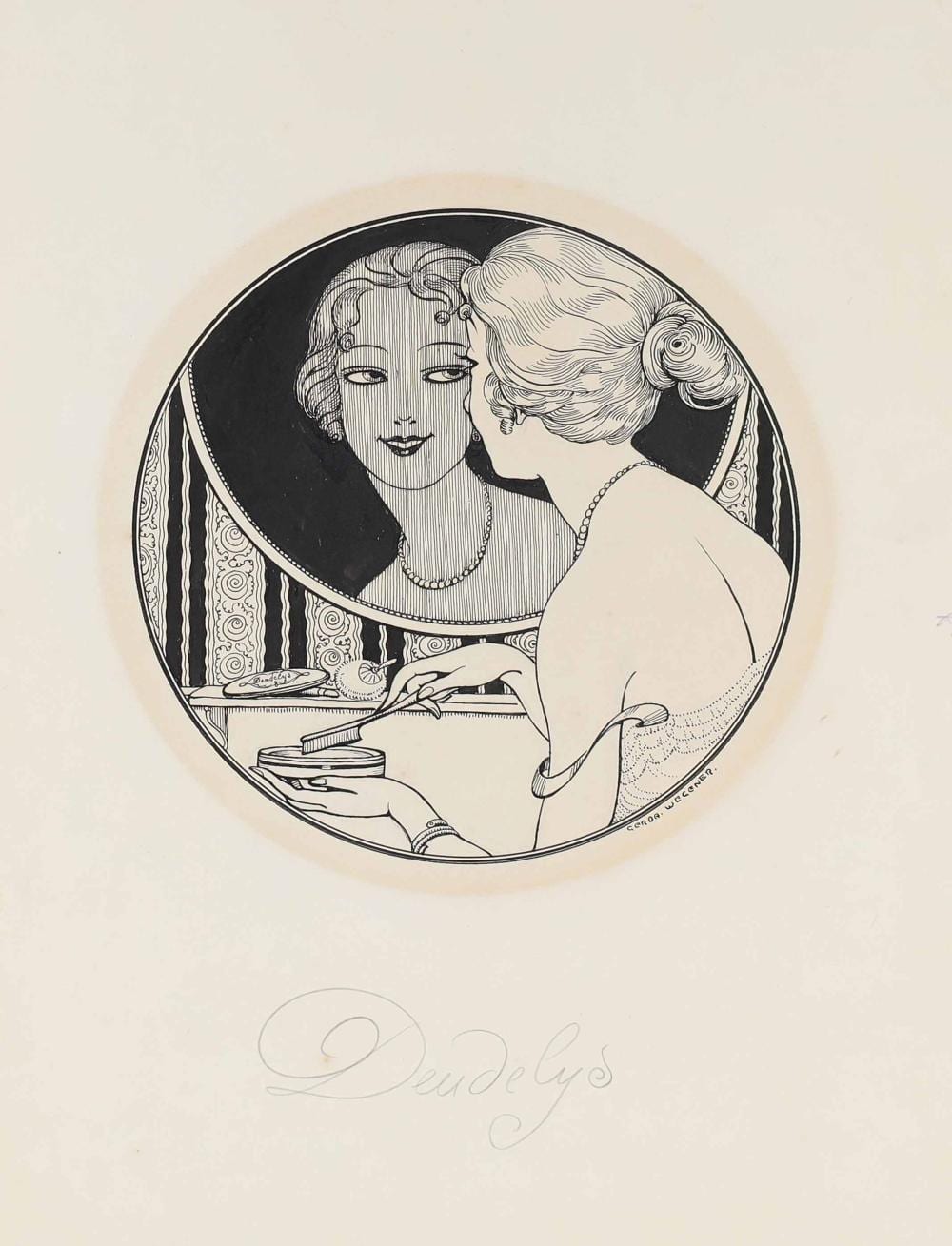 Gerda Wegener comparable auction result: gerda wegener 1885 1940 les perles blanches advertising drawing from the french company dendelys ink on paper