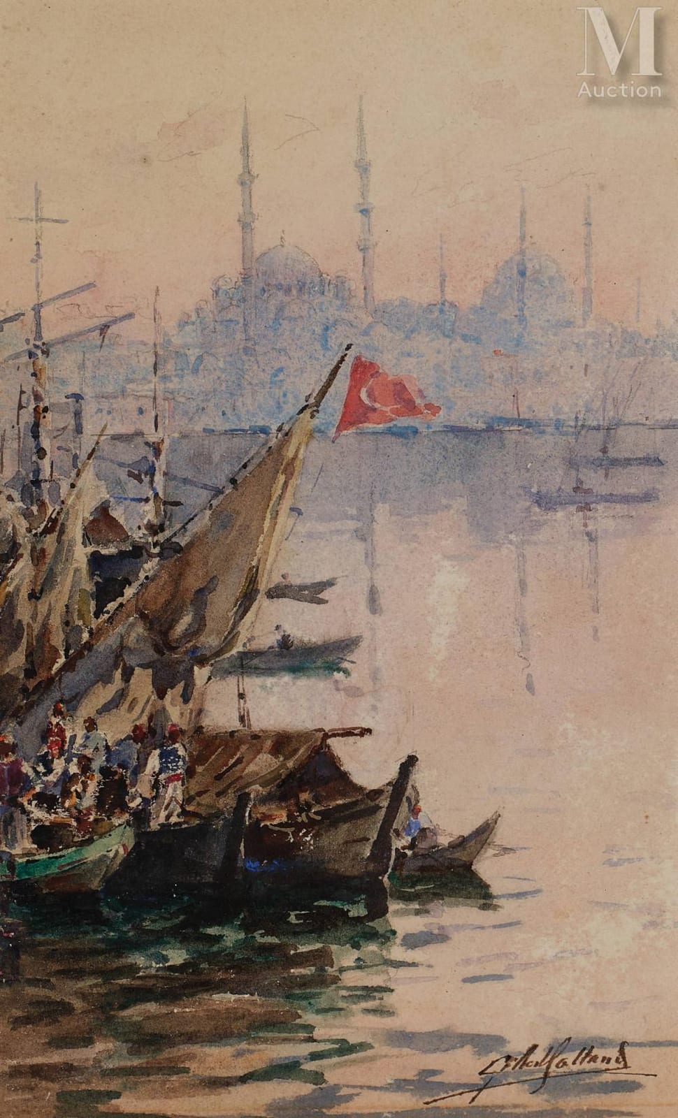 Gilbert Galland comparable auction result: gilbert galland lyon 1870 alger 1956 istanbul le bosphore bo azi i turquie