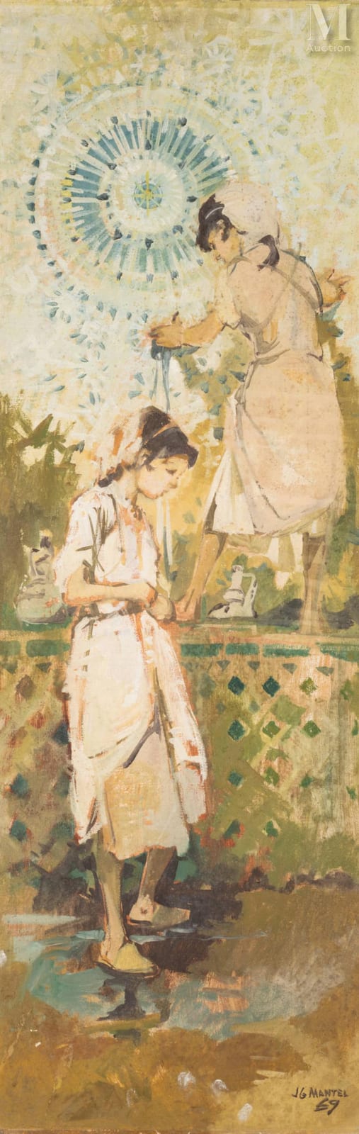 Jean Gaston Mantel comparable auction result: jean gaston mantel amiens 1914 rabat 1995 jeunes femmes devant la fontaine