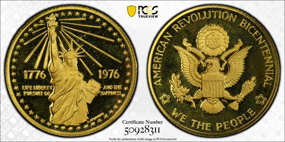 1976 U.S. Mint American Bicentennial Gold Medal PCGS DCAM sold by Mebane Antique Auction, lot 40 — auction record photograph