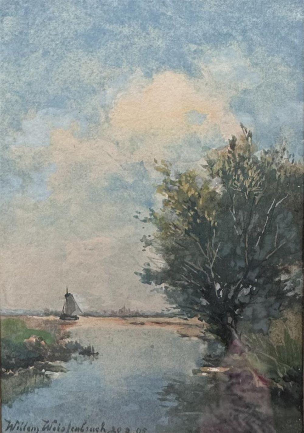 Willem Johannes Weissenbruch comparable auction result: willem johannes weissenbruch 1864 1941 a river landscape with a flat bottomed boat in the distance signed lower left watercolour on paper 17 x 11 5 cm