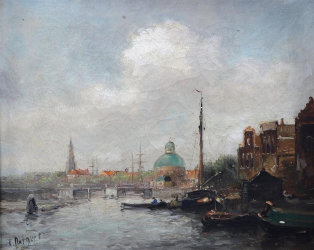 Anton Rutgers comparable auction result: anton rutgers velp 1880 1949 bussum view of the singel with the koepelkerk amsterdam signed lower left oil on canvas 24 x 30 cm