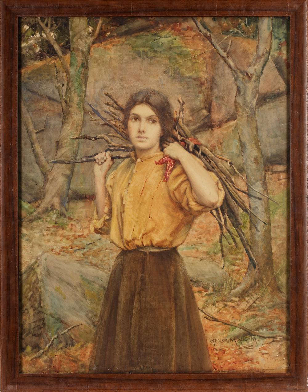 Henry Meynell Rheam comparable auction result: henry meynell rheam 1859 1920 a young girl collecting firewood watercolour on paper circa 1900
