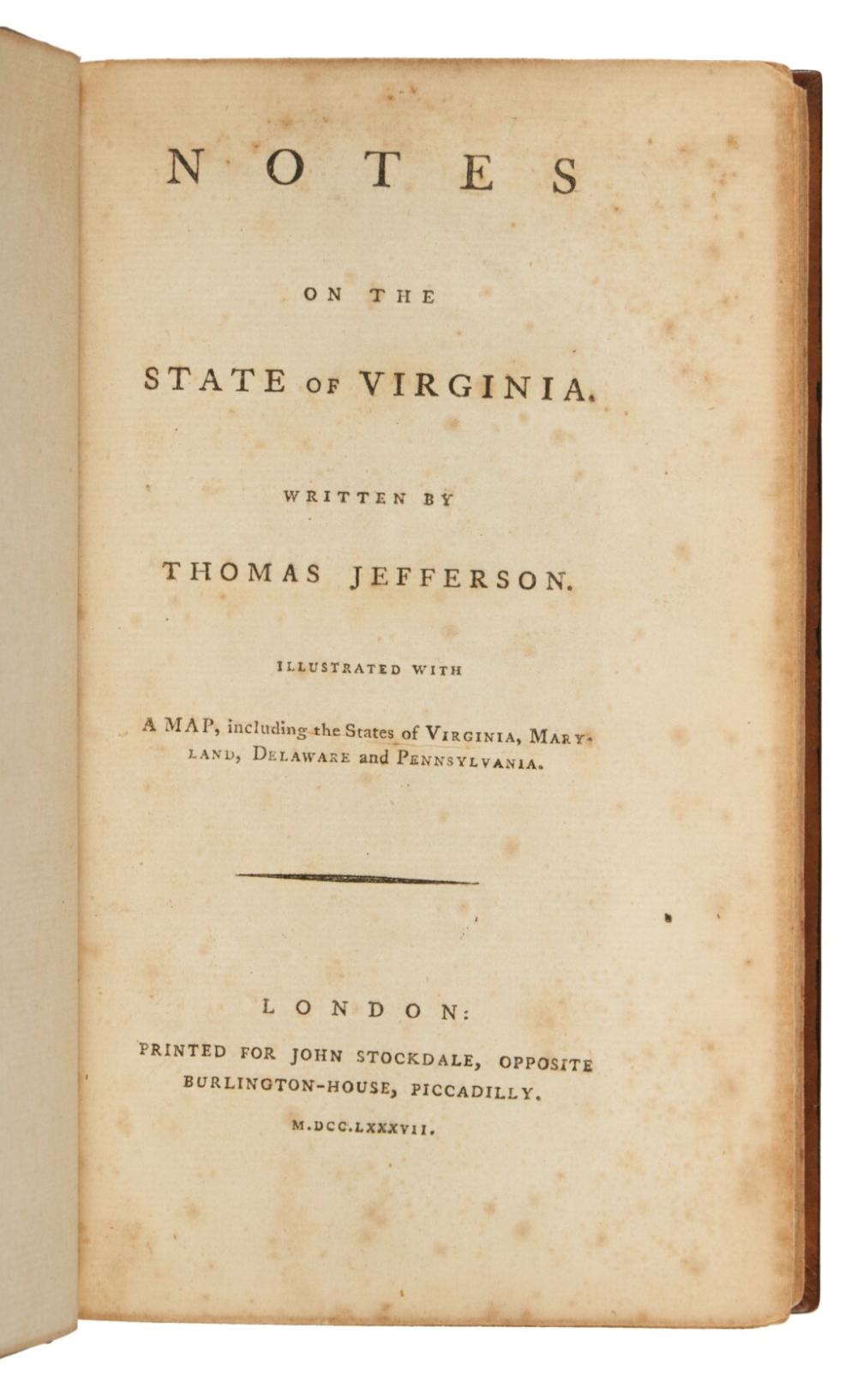 Jefferson comparable auction result: jefferson thomas the first english edition of notes with the famed map of virginia