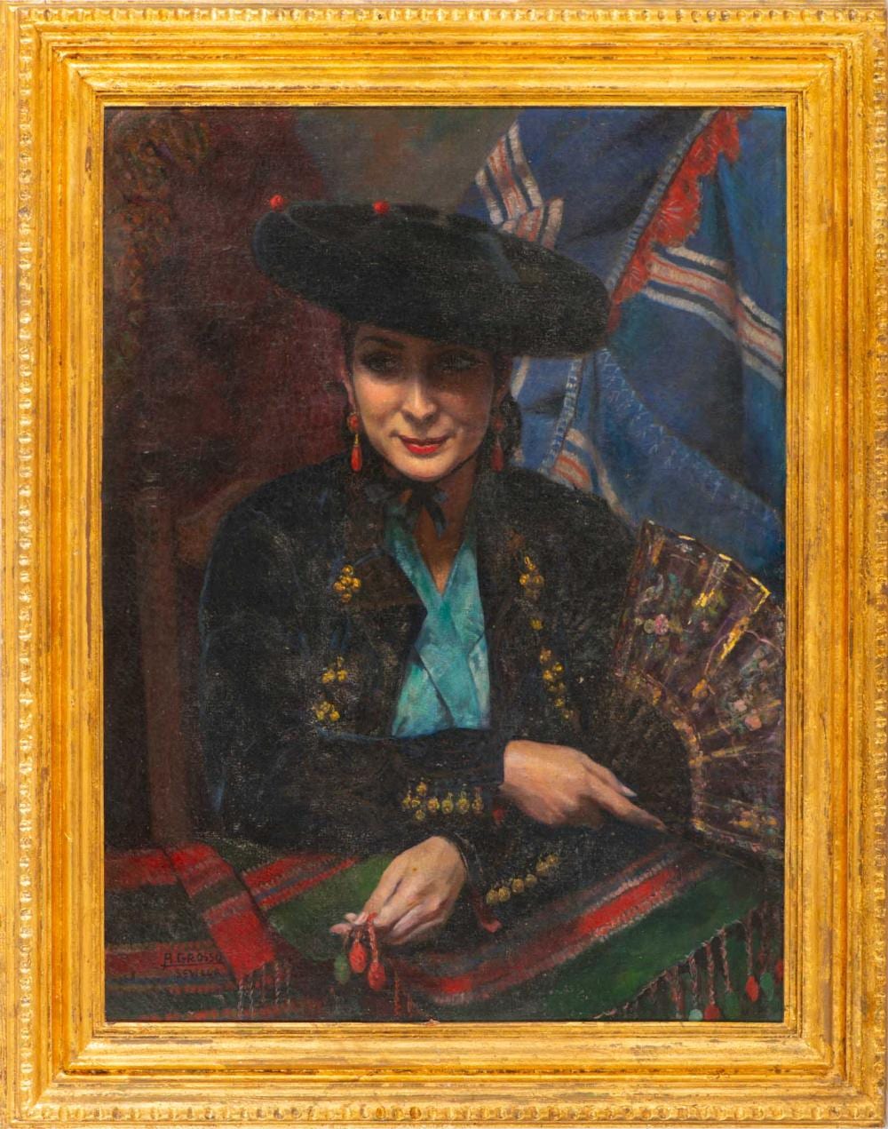Alfonso Grosso Sánchez comparable auction result: alfonso grosso 1893 1983 sevilha leo sobre tela assinado dim aprox 82 5 x 63 cm dim total aprox 101 x 81 cm