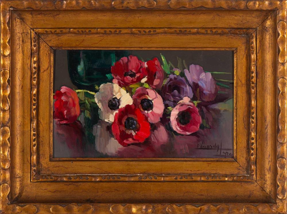Eduarda Lapa comparable auction result: eduarda lapa 1896 1976 papoilas leo sobre platex assinado dim aprox 21 5 x 34 cm dim total aprox 38 x 51 5 cm