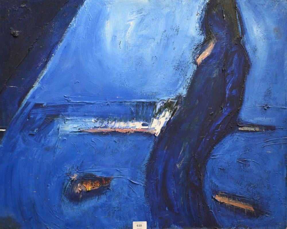 Larry Wakefield comparable auction result: larry wakefield 1925 1997 blue abstract with figure oil on canvas 65 x 82 cm signed verso