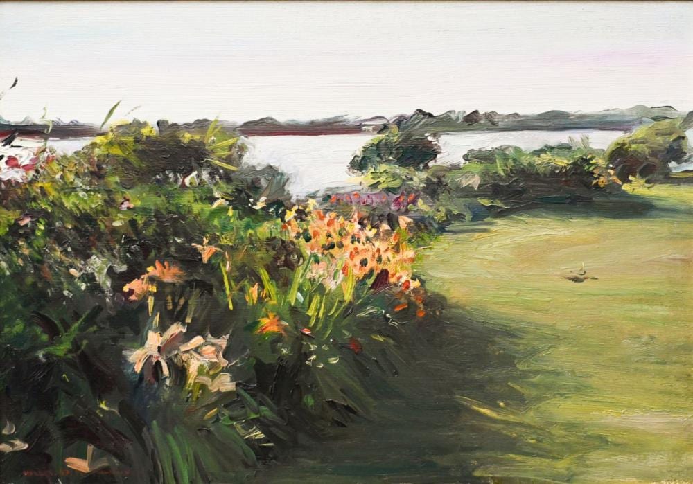 Howard Morgan comparable auction result: howard morgan 1949 2020 landscape with flowering plants oil on canvas signed and inscribed