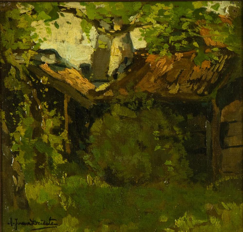 Arend Jan van Driesten comparable auction result: arend jan van driesten 1878 1969 doorkijkje met schuurtjes