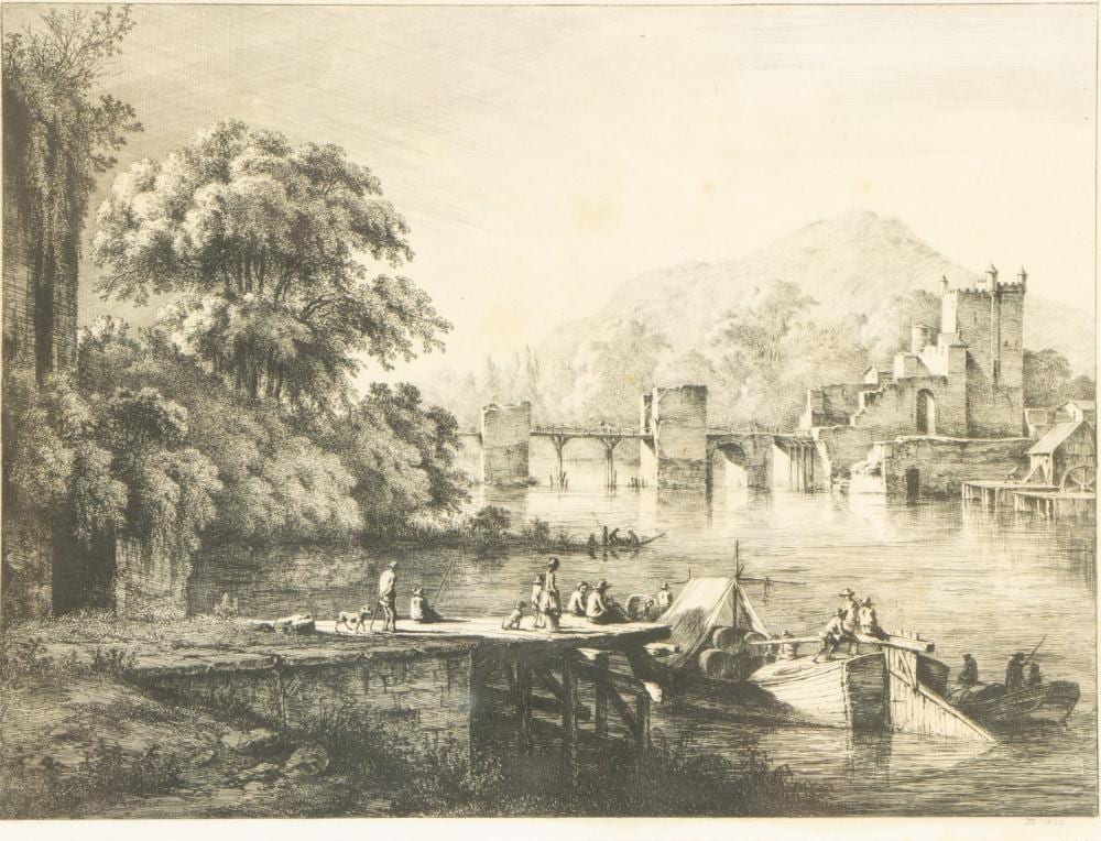 Jean-Jacques de Boissieu comparable auction result: jean jacques de boissieu 1736 1810 riviergezicht met brug naar kasteel en vrachtschuit