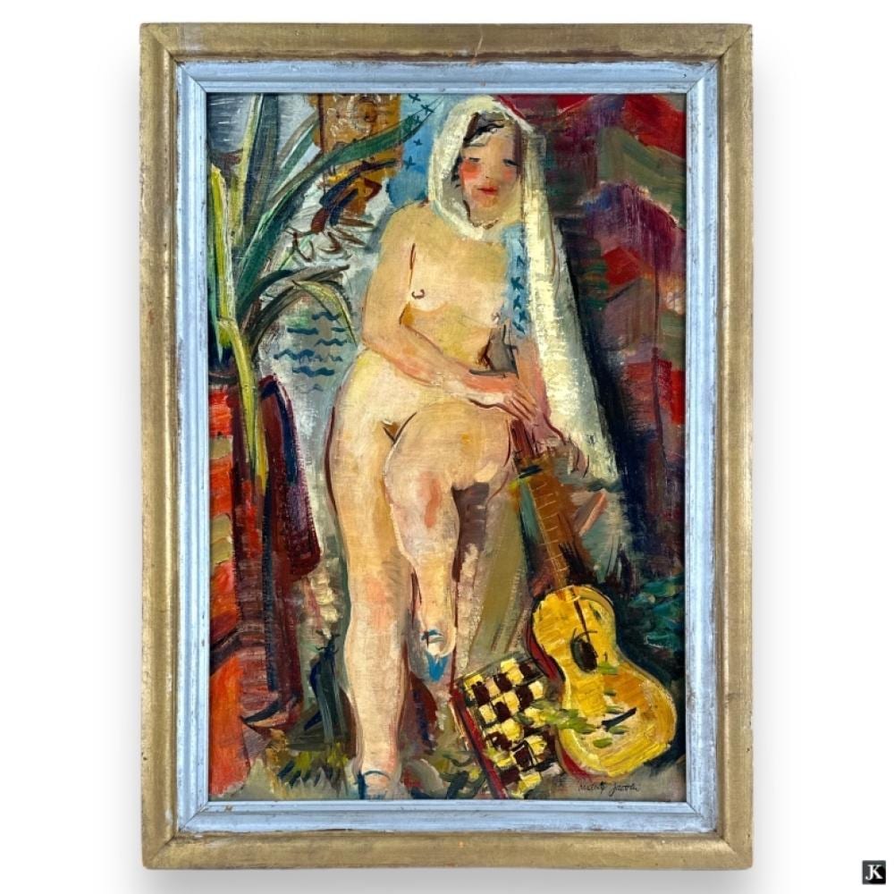Rudolf Jacobi comparable auction result: rudolf jacobi oil canvas female nude with guitar