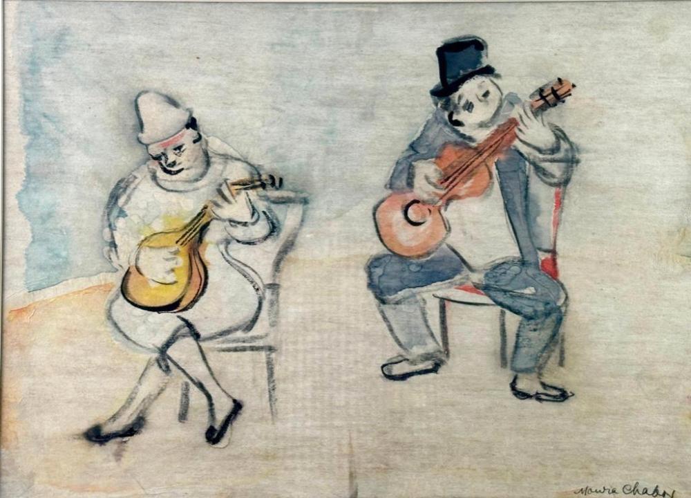 Moura Chabor comparable auction result: moura chabor watercolor musical clowns