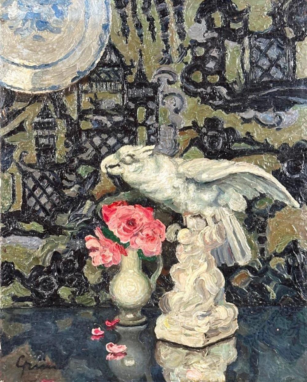 Jules Alexandre Grün comparable auction result: jules alexandre grun oil porcelain parrot and roses