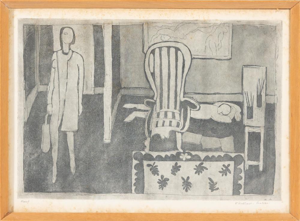 Robin Wallace-Crabbe comparable auction result: robin wallace crabbe australian c20th interior etching 35cm x 48cm frame size 50cm x 37cm