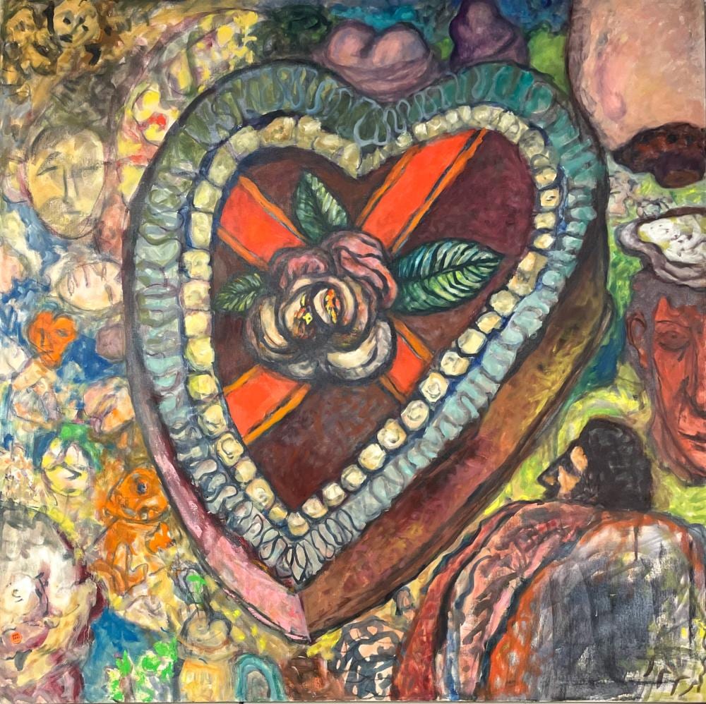 Byron Randall comparable auction result: byron randall 1918 1999 california heart shaped box oil on canvas 1990 s 48x48
