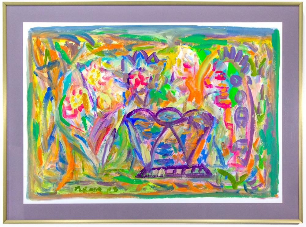 Joe Reno comparable auction result: joe reno b 1943 washington abstract with flowers acrylic on paper 2005 33 5x45