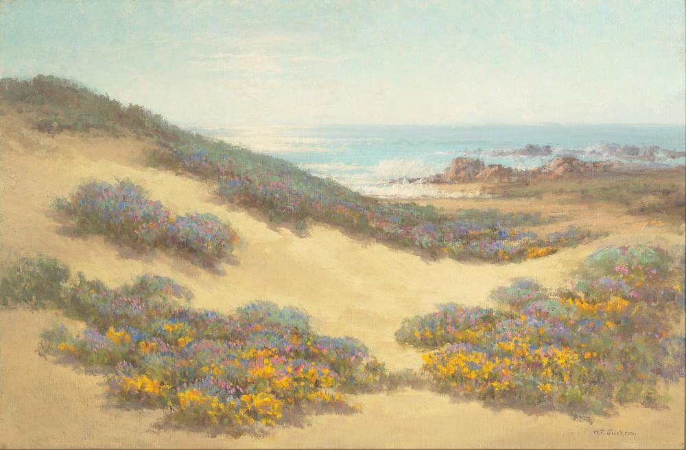 William Franklin Jackson comparable auction result: william franklin jackson 1850 1936 coastal dunes in bloom 20 x 30 in framed 24 x 34 in