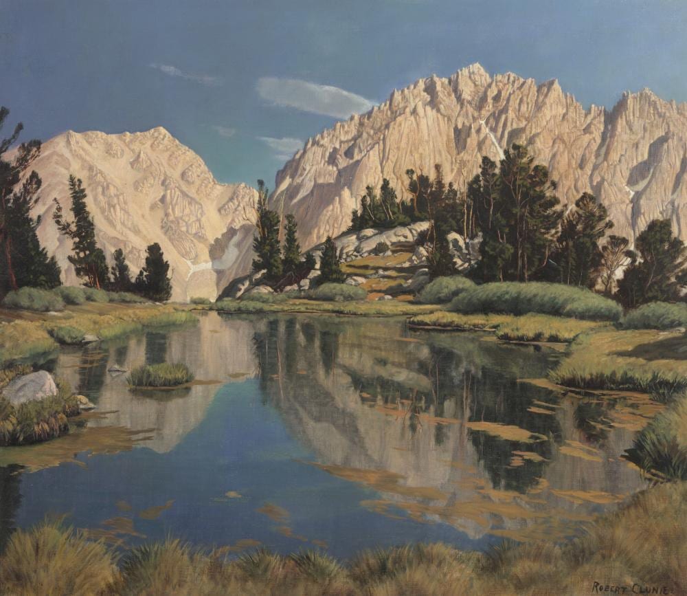 Robert Clunie comparable auction result: robert clunie 1895 1984 sixth lake outlet and temple crags north palisade region 26 x 30 in framed 28 1 2 x 32 1 2 in