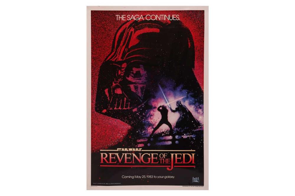 Star Wars Return (Revenge) of the Jedi (1982) US One Sheet, 41 x 27 inches, teaser, artwork by Drew Struzan, rolled Director Richard Marquand Stars Harrison Ford and Carrie Fisher Provenance: Purchased by the vendor from the Bantha Tracks fan... sold by Dawsons Auctioneers, lot 9 — auction record photograph