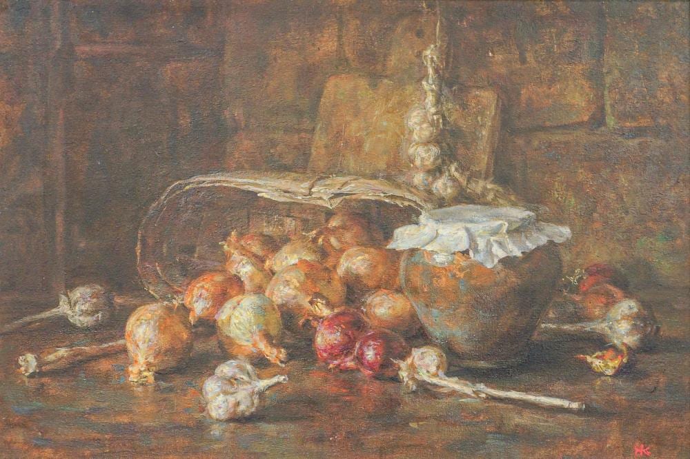 Nikolai Kozlenko comparable auction result: nikolai kozlenko russian 1952 2017 still life of onion and garlic oil on canvas signed in cyrillic on verso frame 24 3 4 x 32 1 2 in 62 9 x 82 6 cm