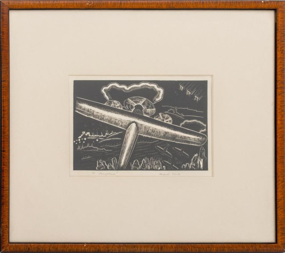 Angelo Pinto comparable auction result: angelo pinto aeroplane woodblock print