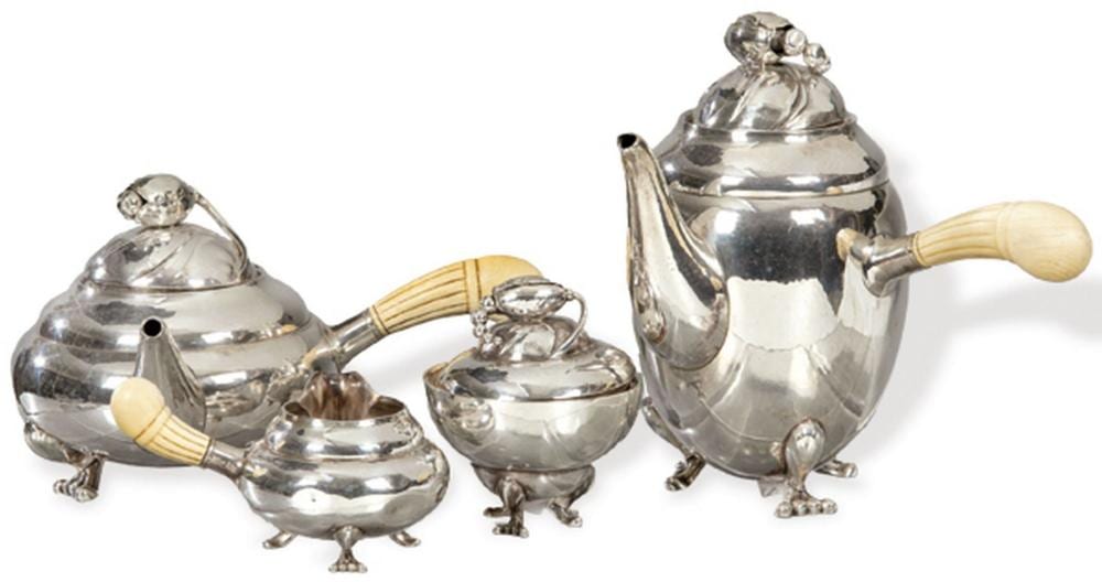 George (1930) Davis comparable auction result: sterling danish silver teapot chocolate pot sugar bowl and creamer by geo