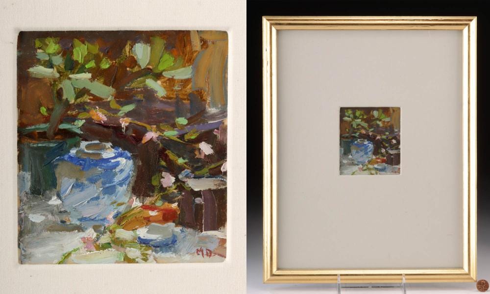 Mark Daily comparable auction result: mark daily painting floral arrangement in blue vase