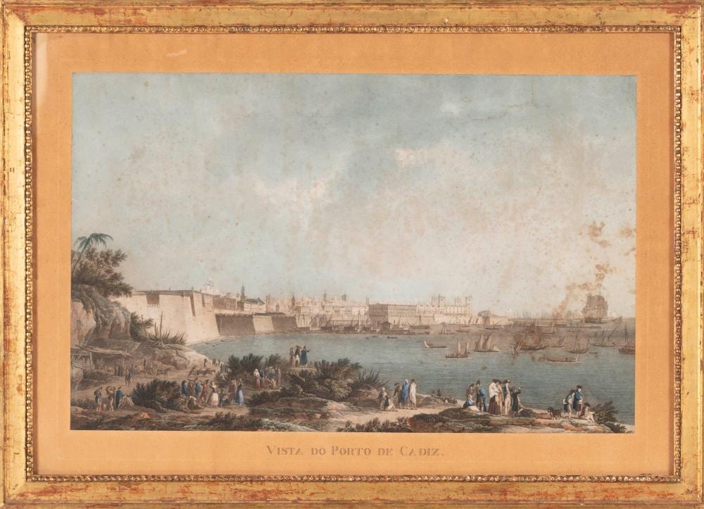 Alexandre Jean Noël comparable auction result: alexandre jean noel 1752 1834 vista do porto de cadiz gravura sobre papel dim aprox mancha 45 5 x 71 5 cm dim aprox total 65 x 90 5 cm