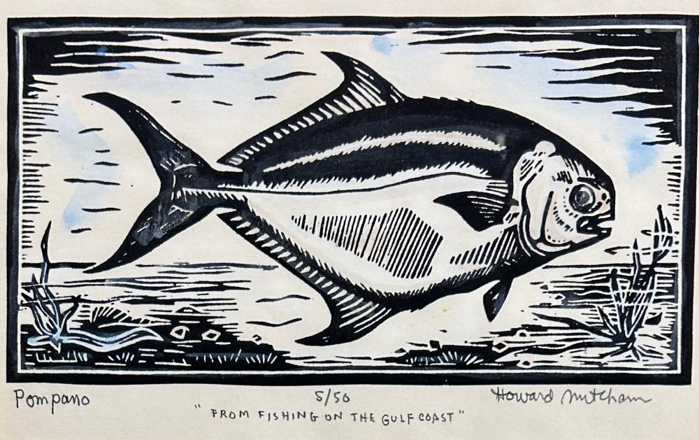 Howard Mitcham comparable auction result: howard mitcham 1917 1996 pompano 5 50 colored woodblock print 3 3 4 x 7 image 8 1 4 x 10 3 4 framed